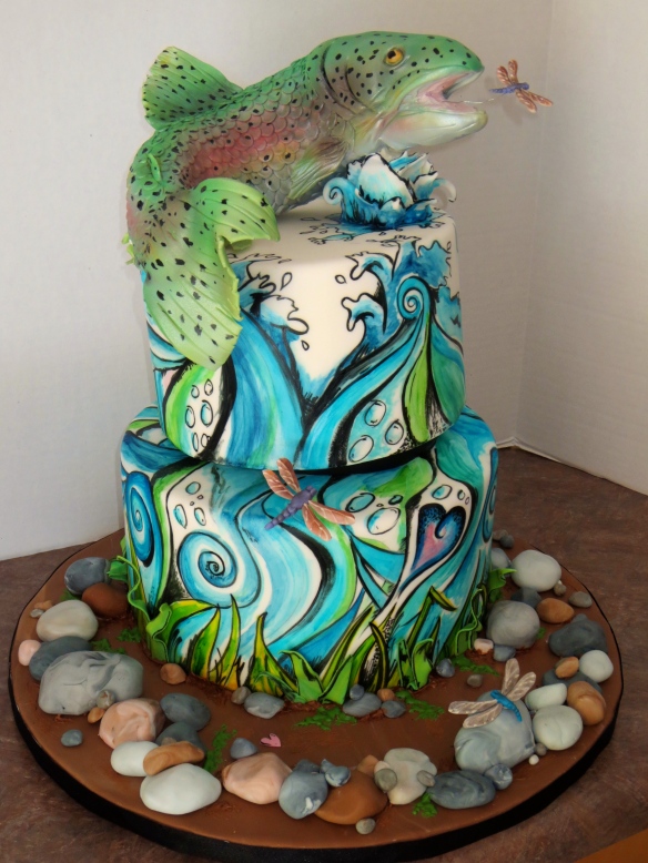 Tattoo Art Inspired Cake- Rainbow Trout on the River